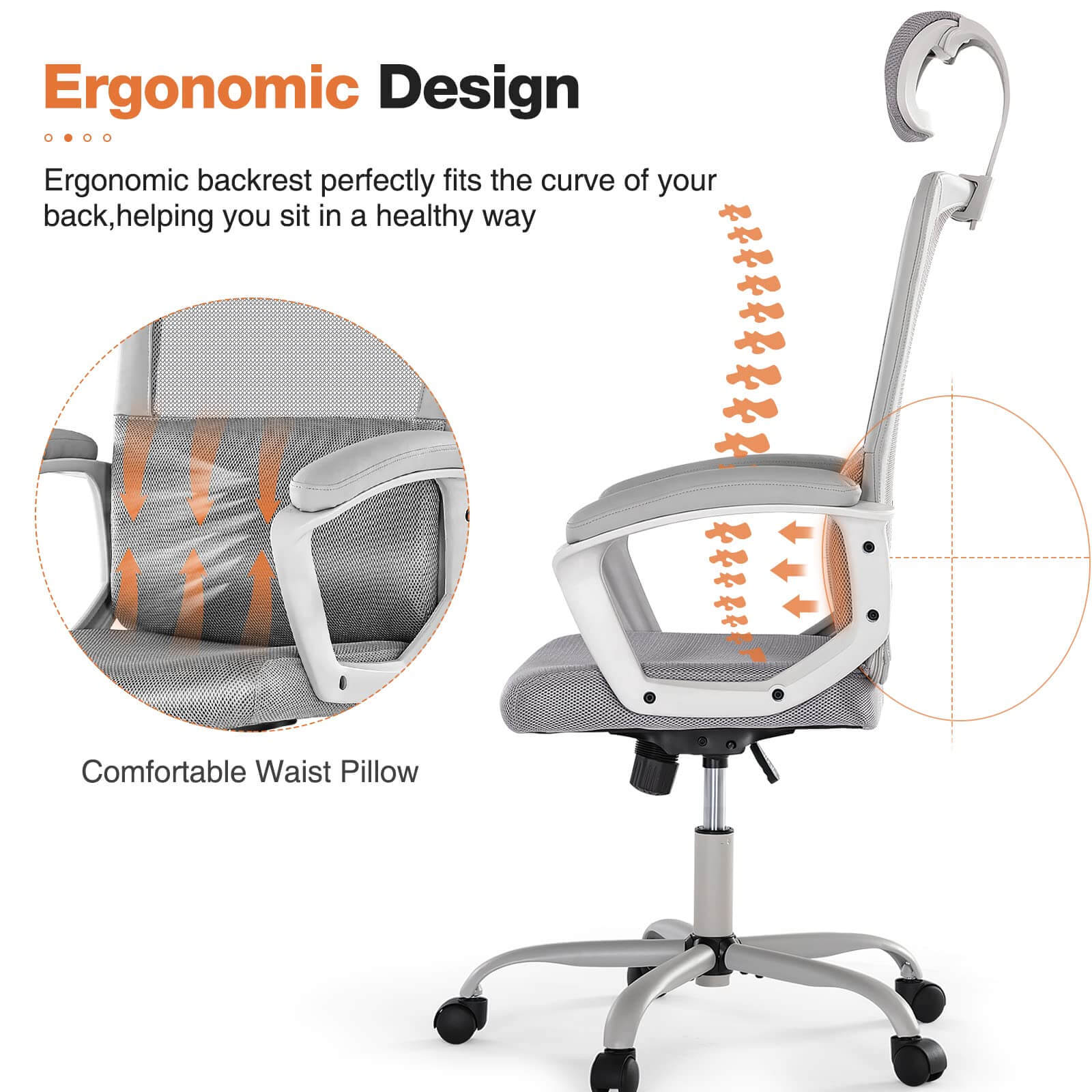High Back Ergonomic Swivel Office Chair with Adjustable Headrest and Lumbar Support--Bedroom,Bedroom Chair,Home Office,Home Office Chair,Office,Office chair,Office Chair1