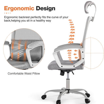 High Back Ergonomic Swivel Office Chair with Adjustable Headrest and Lumbar Support--Bedroom,Bedroom Chair,Home Office,Home Office Chair,Office,Office chair,Office Chair1