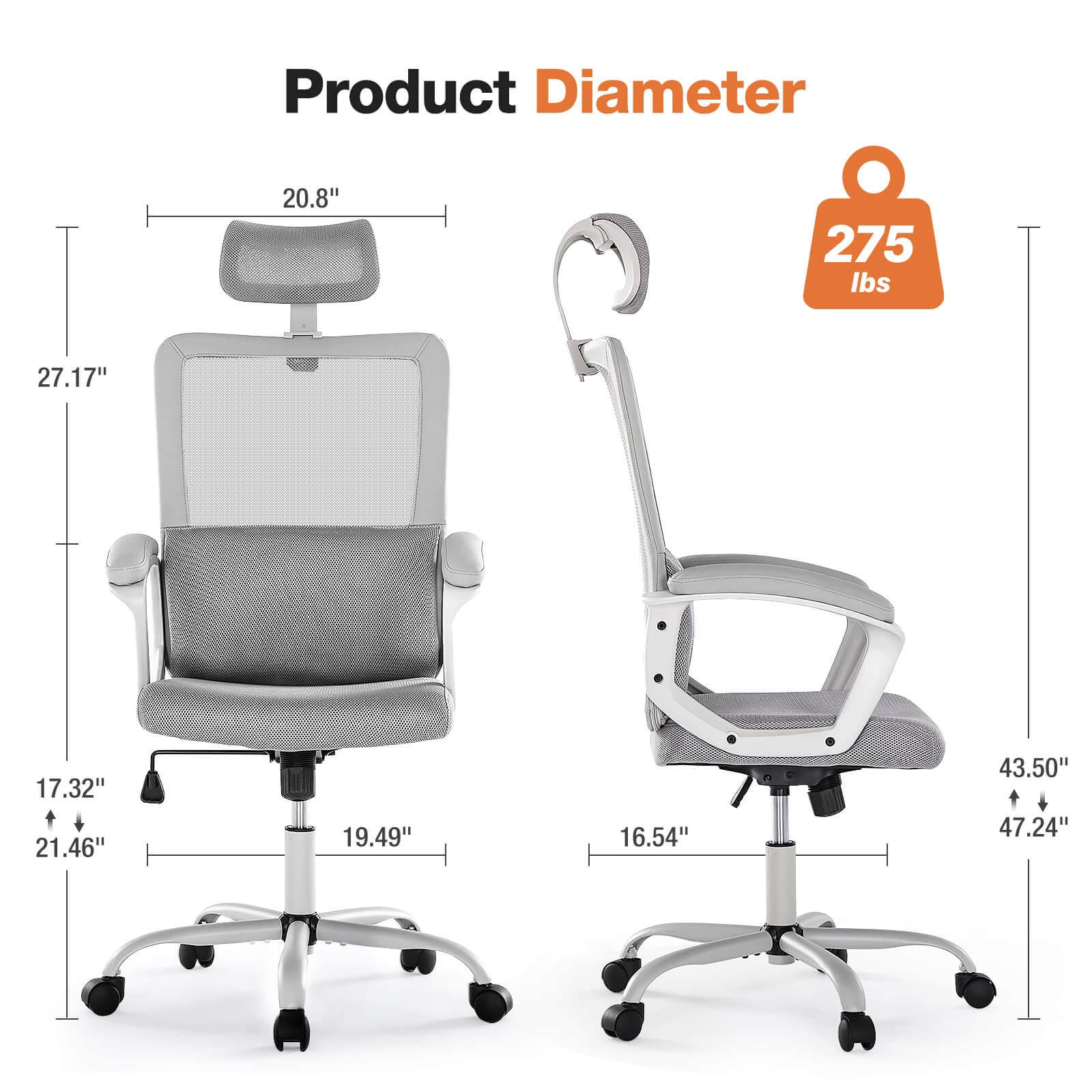 High Back Ergonomic Swivel Office Chair with Adjustable Headrest and Lumbar Support--Bedroom,Bedroom Chair,Home Office,Home Office Chair,Office,Office chair,Office Chair1
