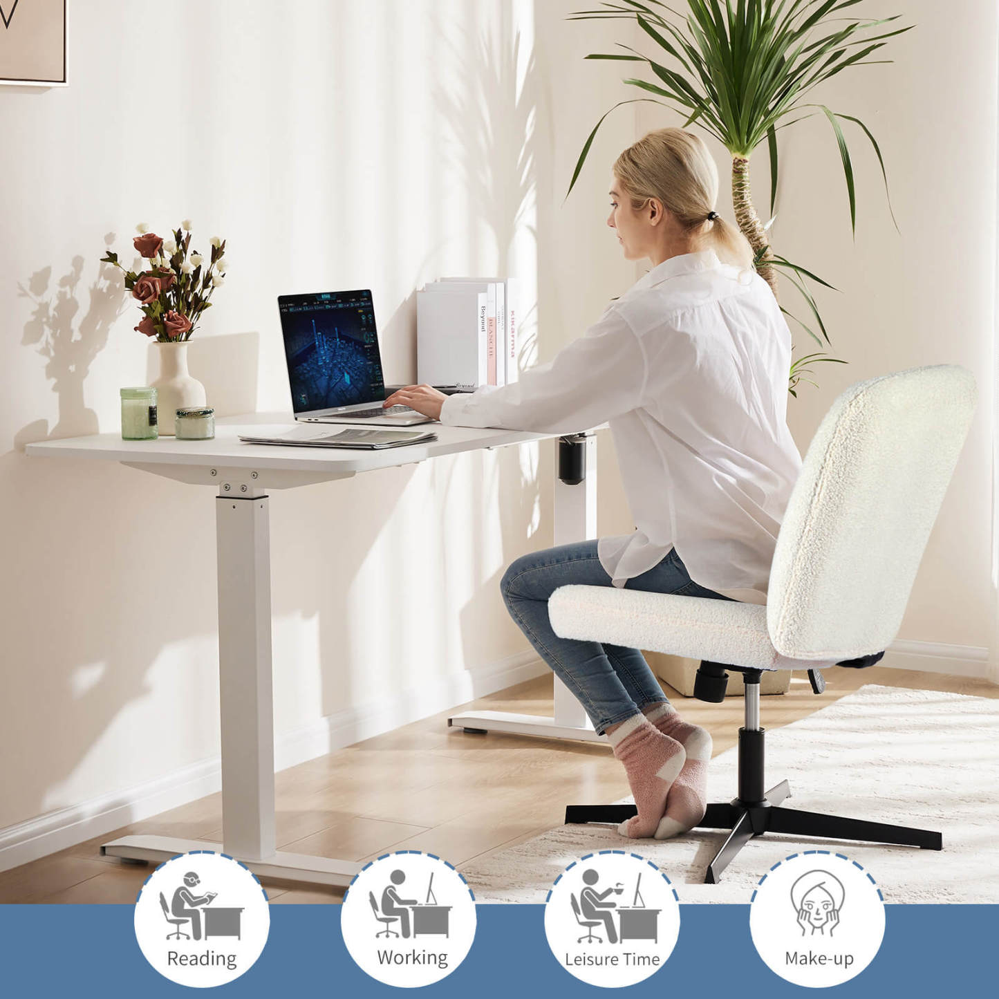 SWEETCRISPY Cross-Legged Chair,No Wheels Armless Swivel Home Office Chair--Best Sellers,Bedroom,Bedroom Chair,Home Office,Home Office Chair,Office,Office chair,Office Chair1