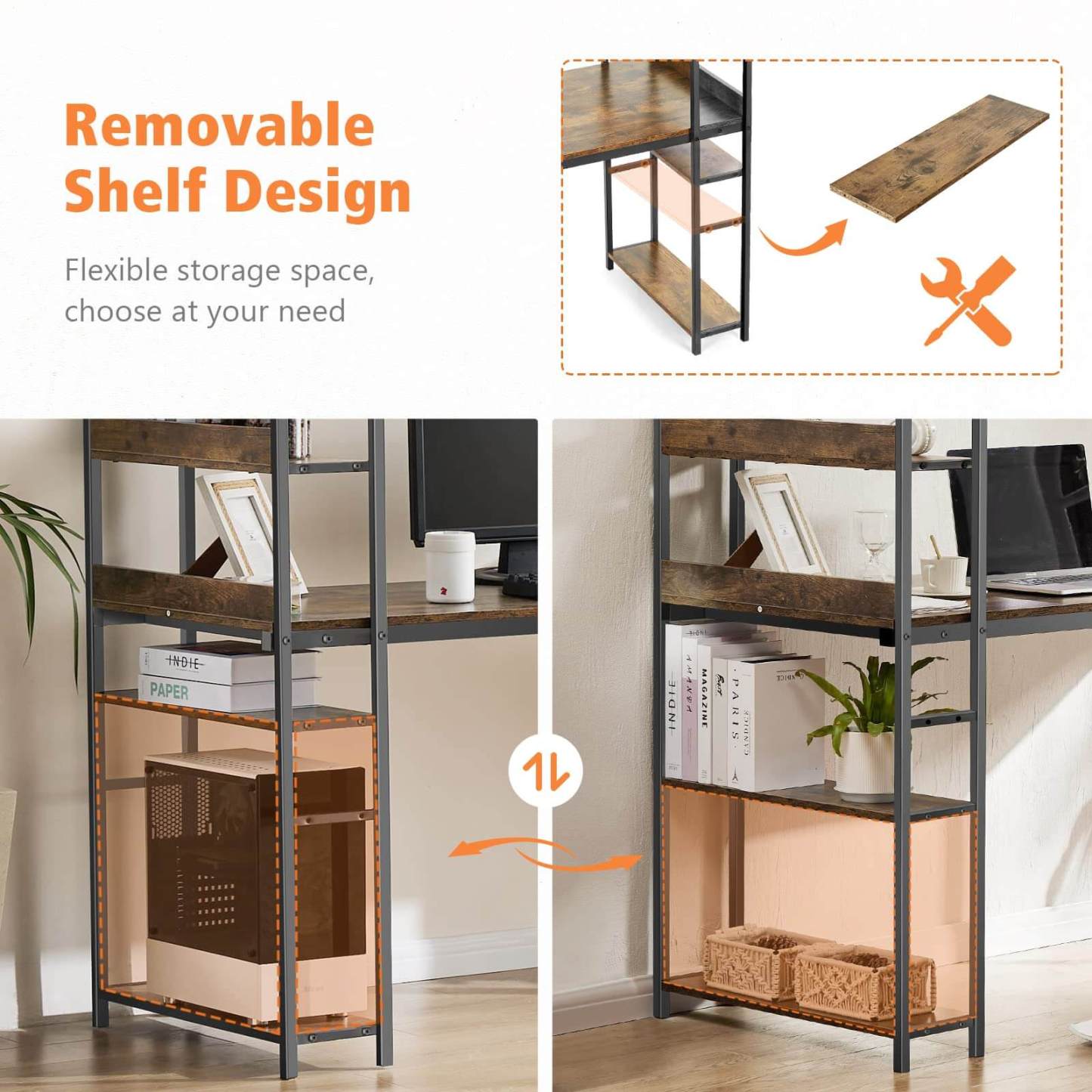 Wood Office Desk with Storage Removable Middle Shelf for Dorm, Student, Gaming--Bedroom,Bedroom Desk,Home Office,Home Office Desk,Office chair