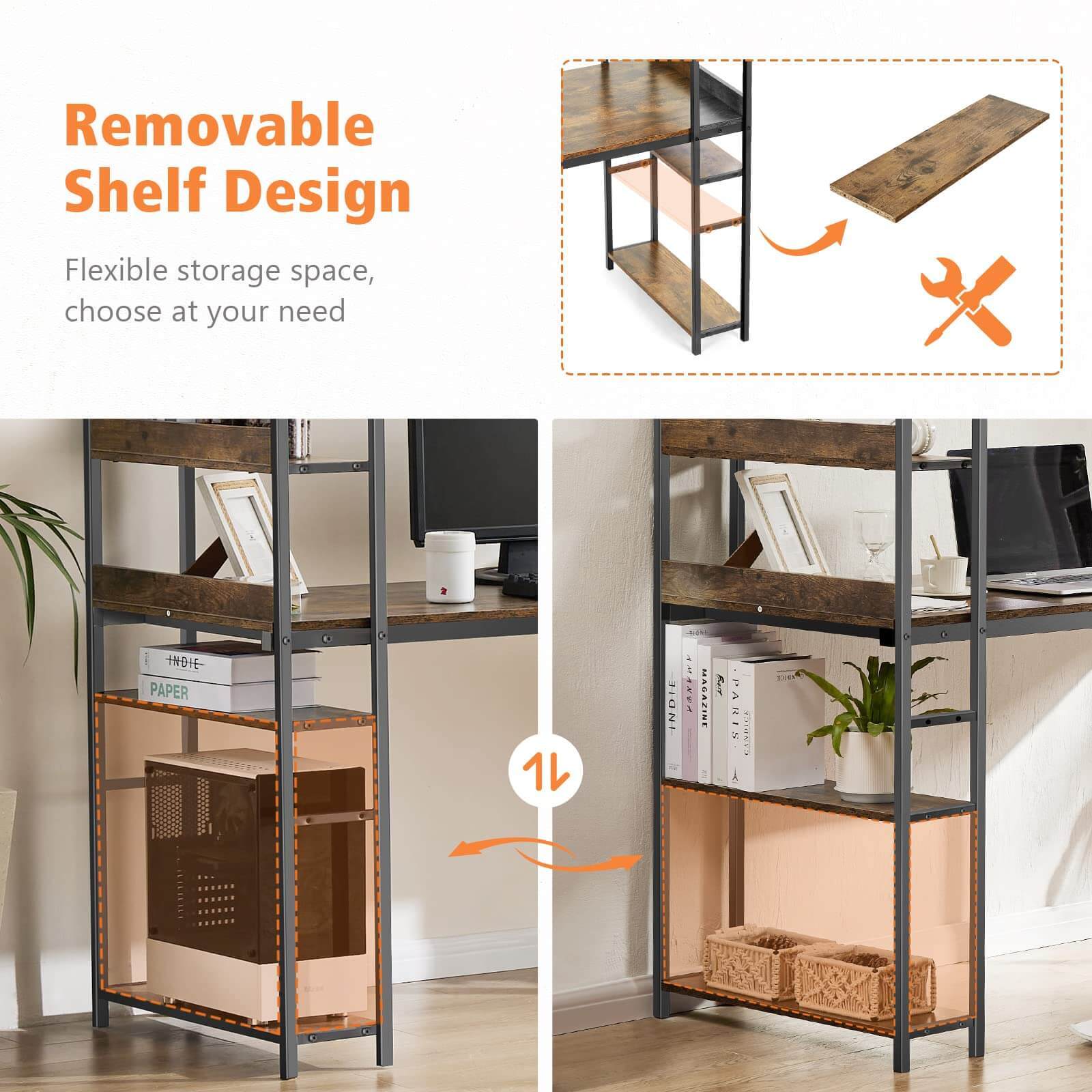 Wood Office Desk with Storage Removable Middle Shelf for Dorm, Student, Gaming--Bedroom,Bedroom Desk,Home Office,Home Office Desk,Office chair