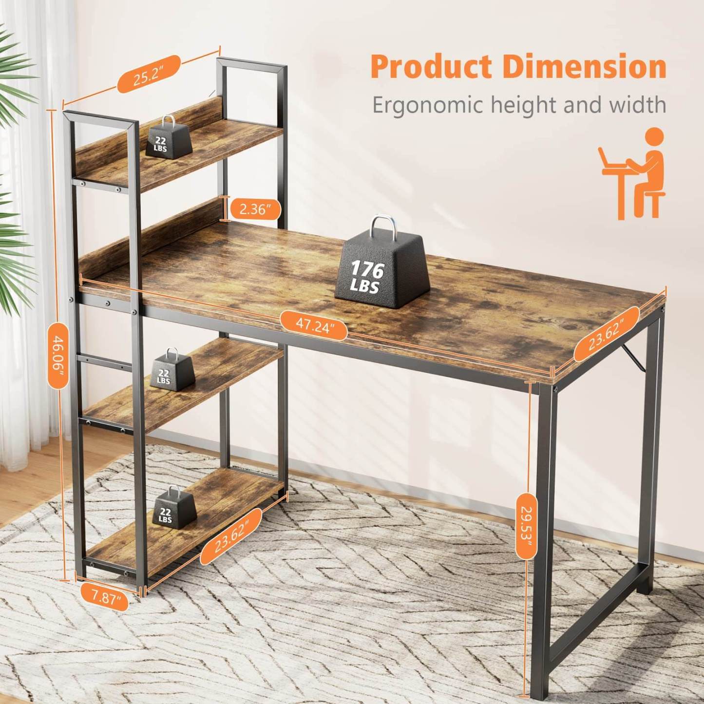 Wood Office Desk with Storage Removable Middle Shelf for Dorm, Student, Gaming--Bedroom,Bedroom Desk,Home Office,Home Office Desk,Office chair