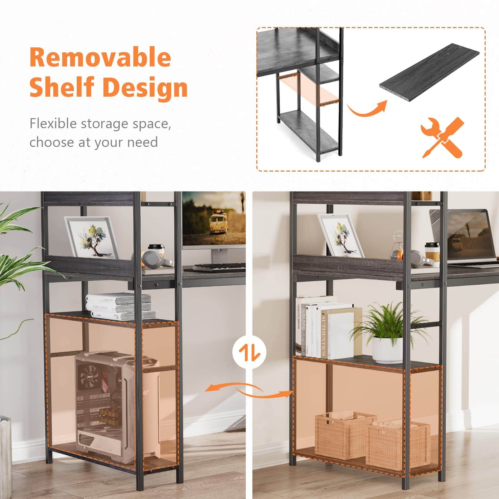 Wood Office Desk with Storage Removable Middle Shelf for Dorm, Student, Gaming--Bedroom,Bedroom Desk,Home Office,Home Office Desk,Office chair