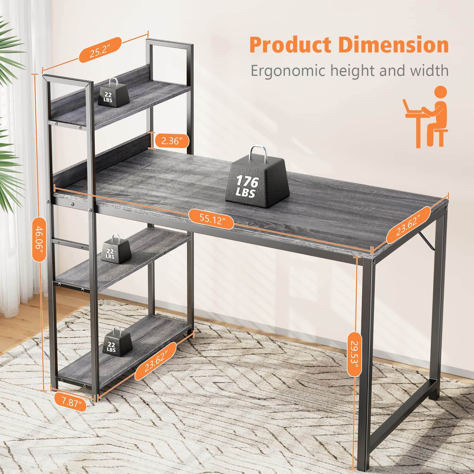 Wood Office Desk with Storage Removable Middle Shelf for Dorm, Student, Gaming--Bedroom,Bedroom Desk,Home Office,Home Office Desk,Office chair