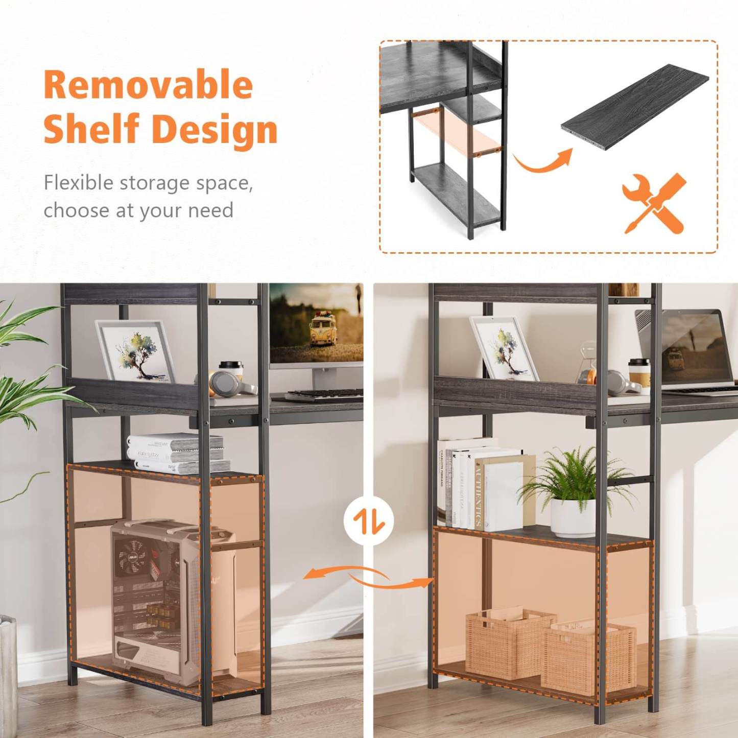 Wood Office Desk with Storage Removable Middle Shelf for Dorm, Student, Gaming--Bedroom,Bedroom Desk,Home Office,Home Office Desk,Office chair