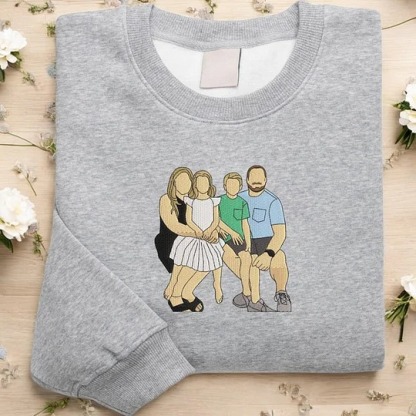 Custom Embroidered Portrait Sweatshirt – Personalized Family Gift for Dad & Mom