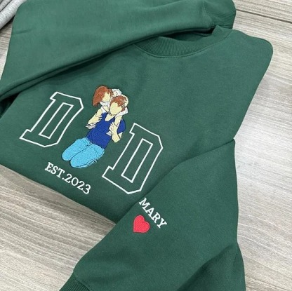 The Year He Became Dad – Custom Embroidered Portrait Sweatshirt or Tee