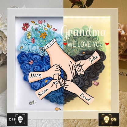 Family Love Blooms Forever - Personalized Flower Shadow Box with LED Light