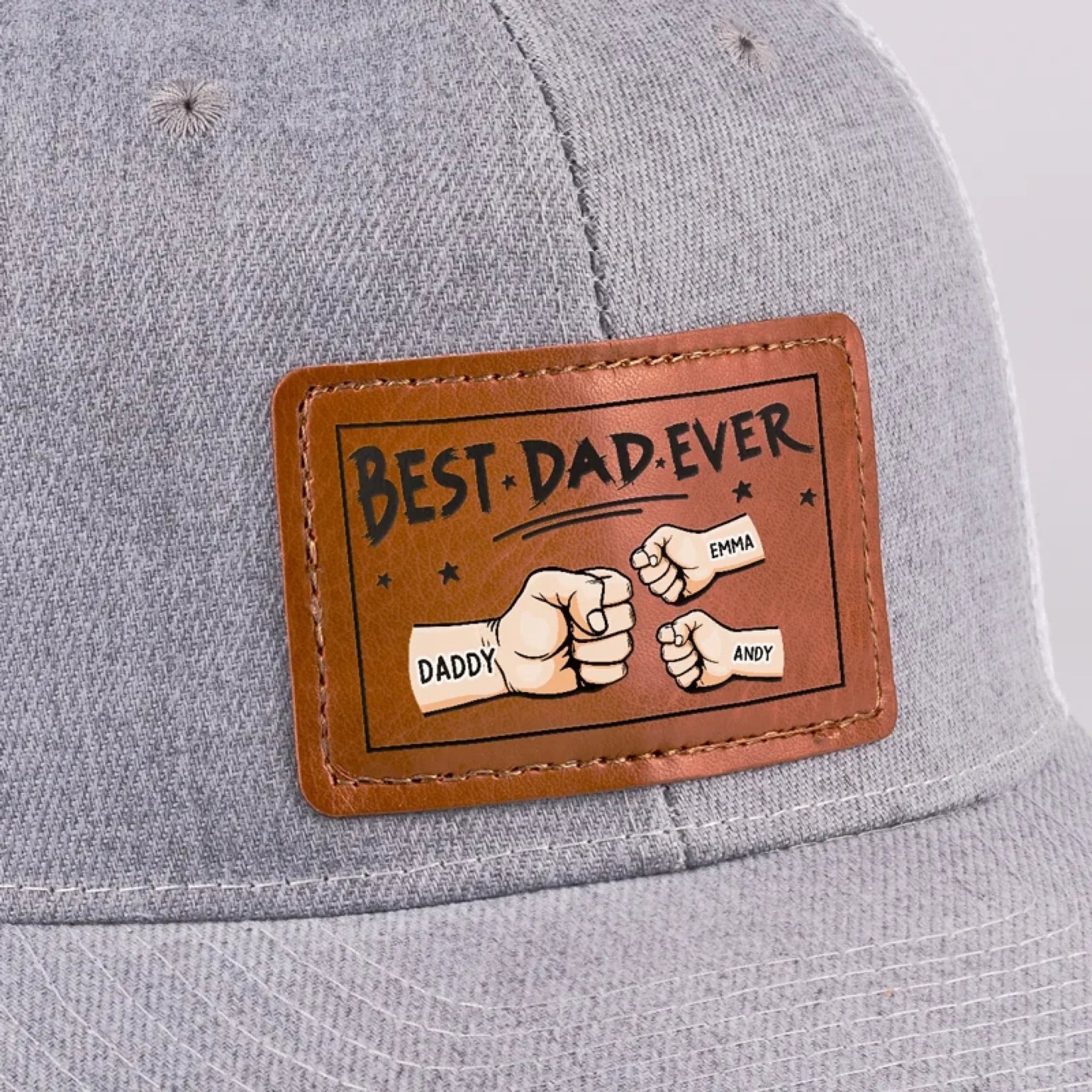 Best Papa Ever - Family Custom Leather Patch Hat - Gift For Dad, Grandpa