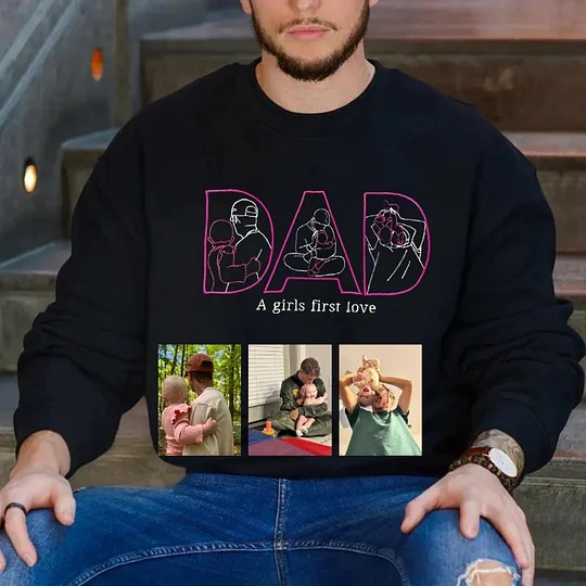 Custom Photo Embroidered "DAD" Sweatshirt, Hoodie, T-Shirt