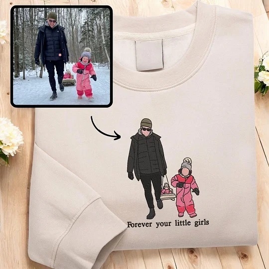 Custom Embroidered Portrait Sweatshirt – Personalized Family Gift for Dad & Mom