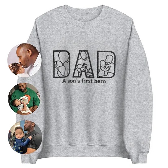 Custom Photo Embroidered "DAD" Sweatshirt, Hoodie, T-Shirt