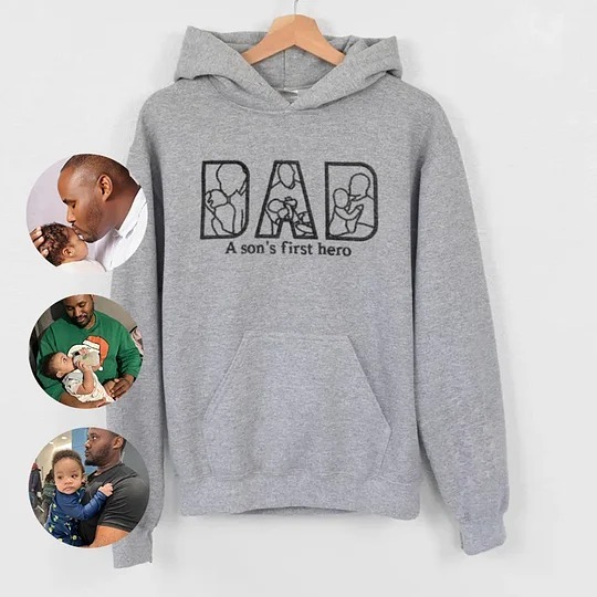 Custom Photo Embroidered "DAD" Sweatshirt, Hoodie, T-Shirt
