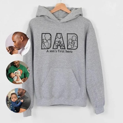 Custom Photo Embroidered "DAD" Sweatshirt, Hoodie, T-Shirt