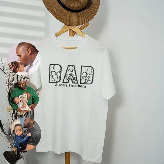 Custom Photo Embroidered "DAD" Sweatshirt, Hoodie, T-Shirt