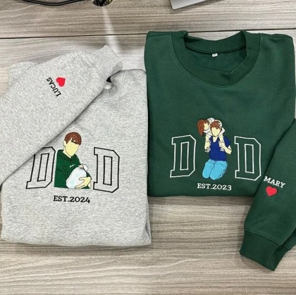 The Year He Became Dad – Custom Embroidered Portrait Sweatshirt or Tee