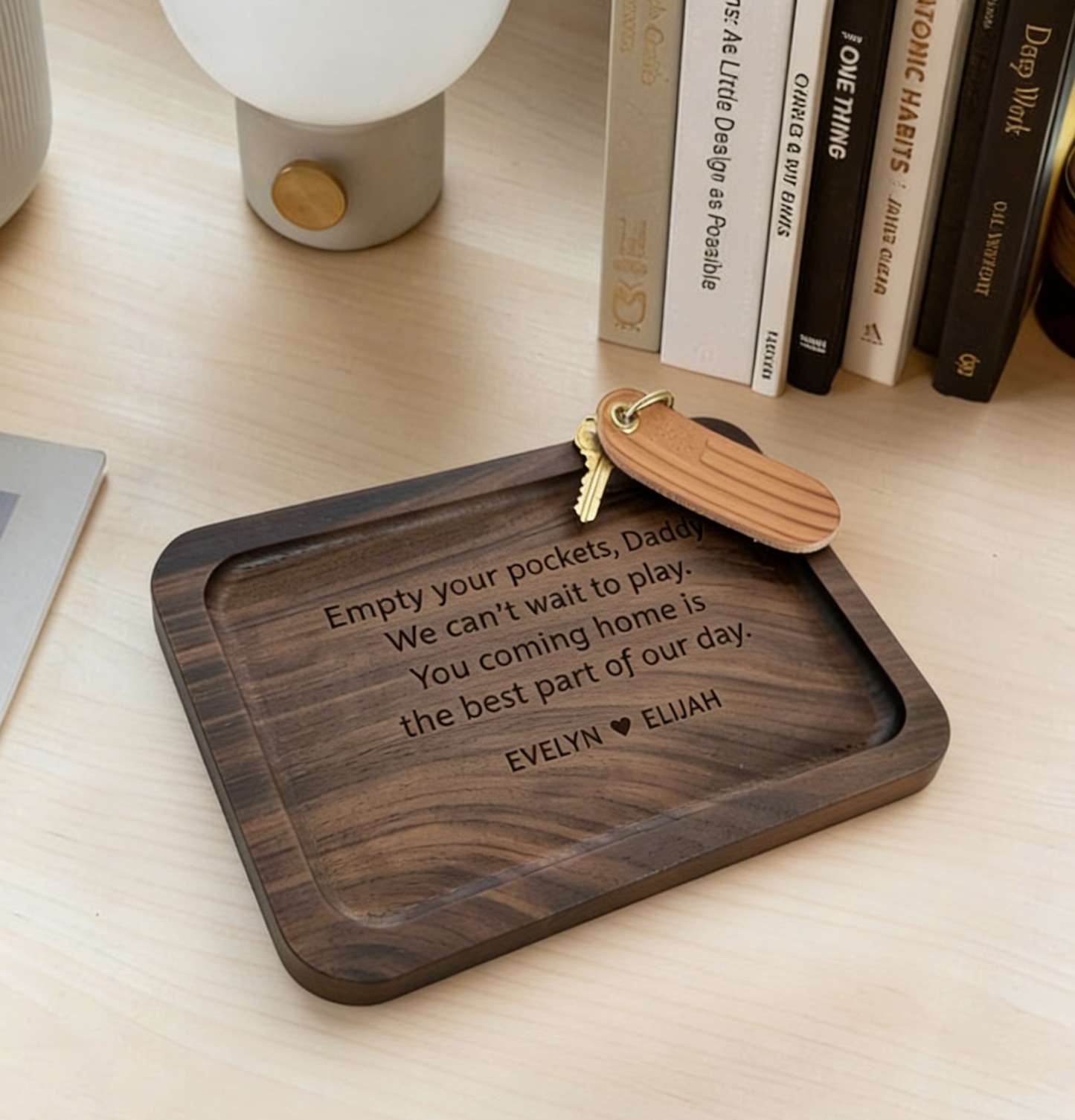 Personalized Wooden Valet Tray for Dad, Custom Empty Your Pockets Tray, Gift from Kids, Everyday Gift for Him