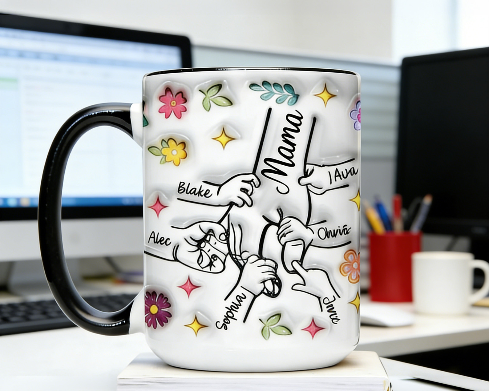 Personalized Mom Hands Mug Cap – Custom Names Gift for Mom,Mothers Day Gifts from Children