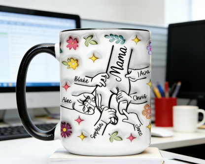 Personalized Mom Hands Mug Cap – Custom Names Gift for Mom,Mothers Day Gifts from Children