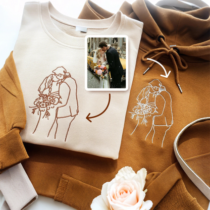 Custom Embroidered Hoodies for Couples – Matching Outline Portrait from Photo