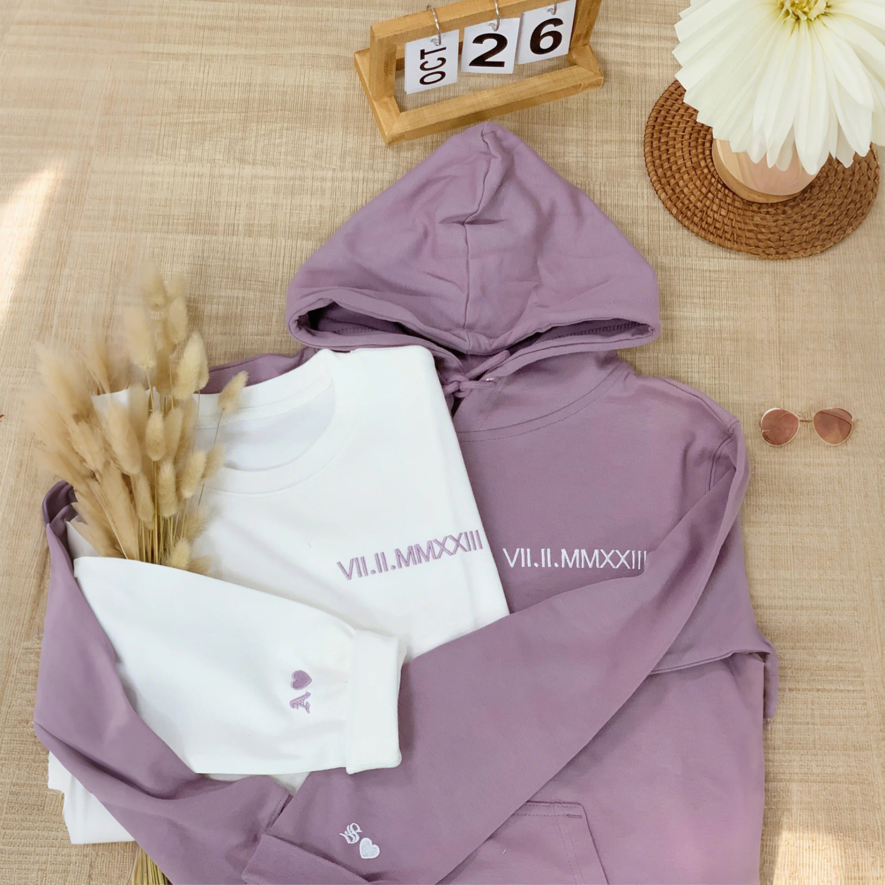 Embroidered Roman Numerals Sweatshirt | Anniversary Date Couple Hoodie