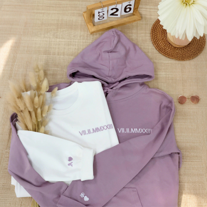 Embroidered Roman Numerals Sweatshirt | Anniversary Date Couple Hoodie