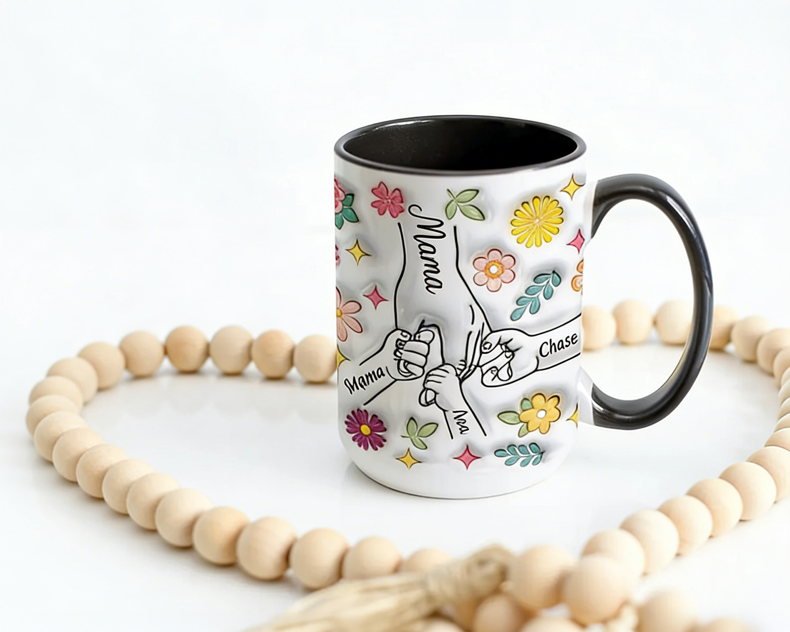 Personalized Mom Hands Mug Cap – Custom Names Gift for Mom,Mothers Day Gifts from Children