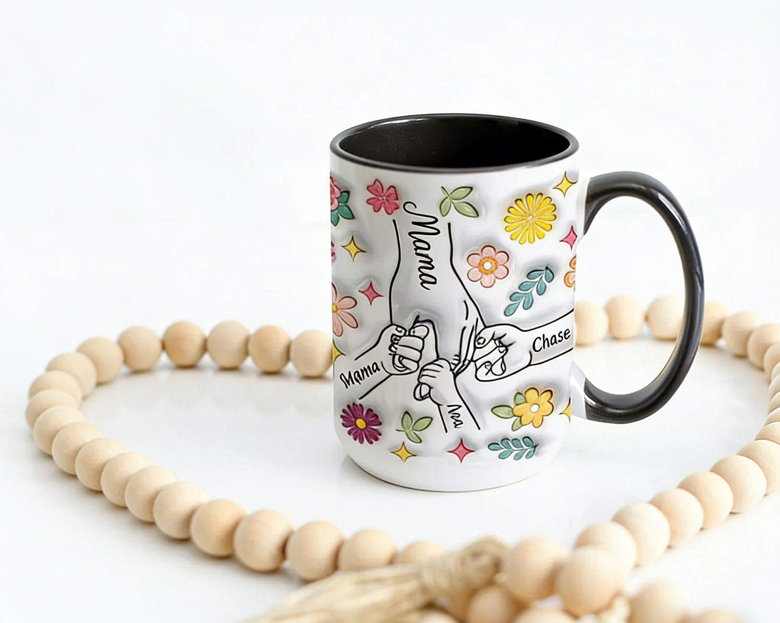 Personalized Mom Hands Mug Cap – Custom Names Gift for Mom,Mothers Day Gifts from Children