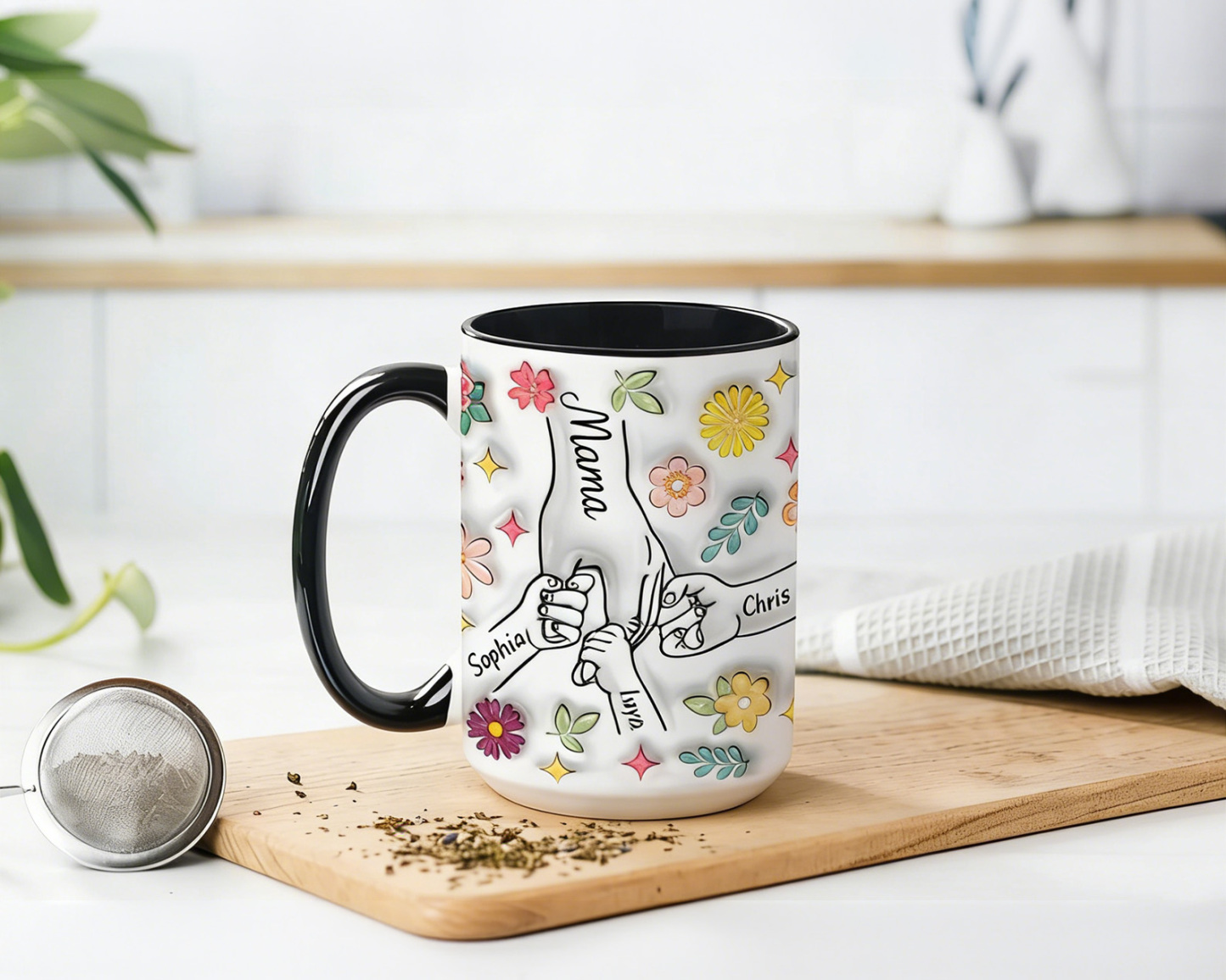 Personalized Mom Hands Mug Cap – Custom Names Gift for Mom,Mothers Day Gifts from Children