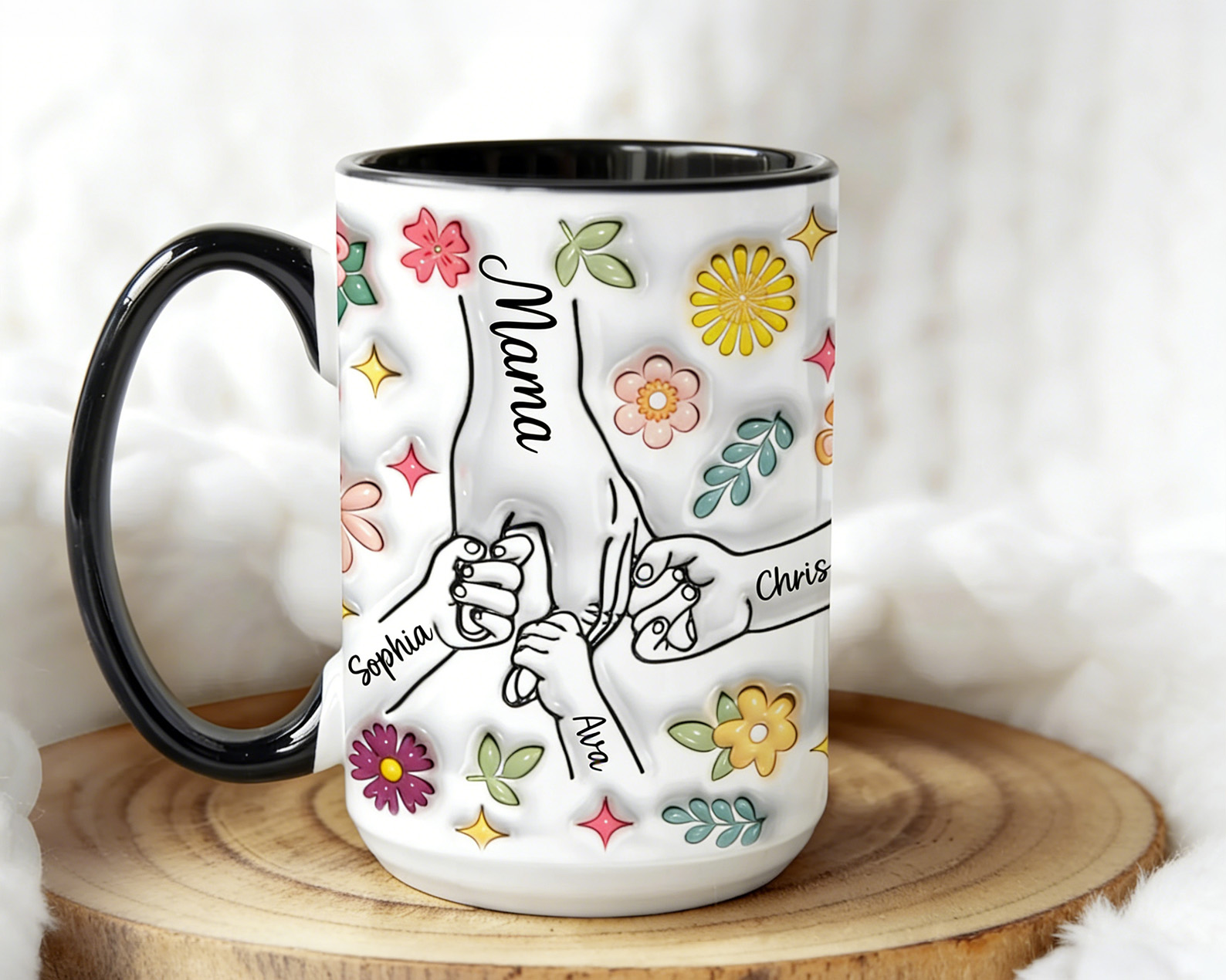 Personalized Mom Hands Mug Cap – Custom Names Gift for Mom,Mothers Day Gifts from Children