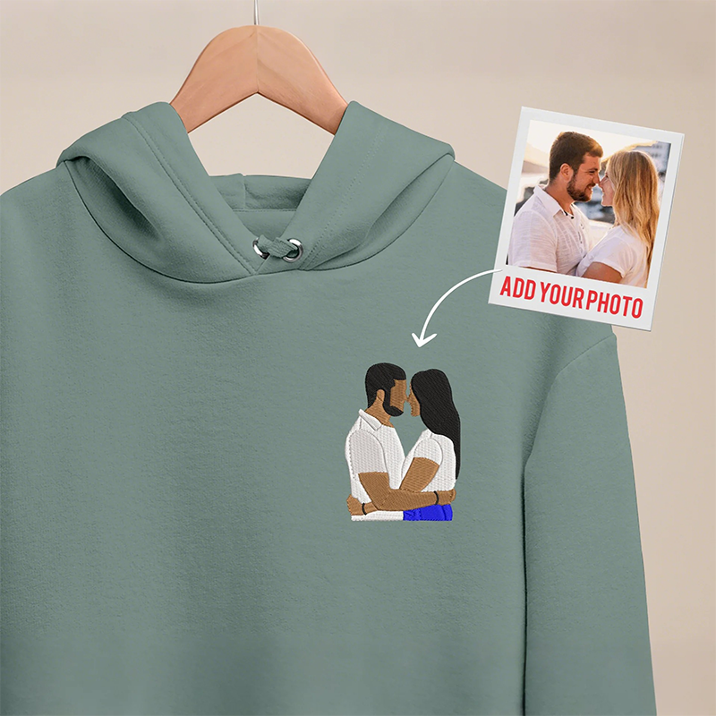 Couple Photo Embroidery Sweatshirt, Embroidered Gift For Couple, Valentine Personalized, First Anniversary Gift-Creatgifts