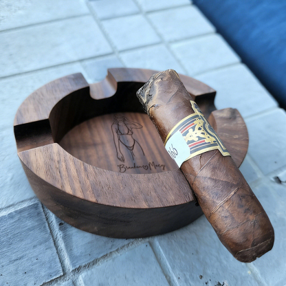 Custom Engraved Cigar Ashtray in Solid Walnut With Sexy Portrait – Perfect Gift for Him 🔥