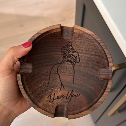 Custom Engraved Cigar Ashtray in Solid Walnut With Sexy Portrait – Perfect Gift for Him 🔥
