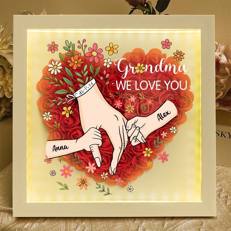 Personalized Hand in Hand with Mom Floral Shadow Box-Mother's Day gifts