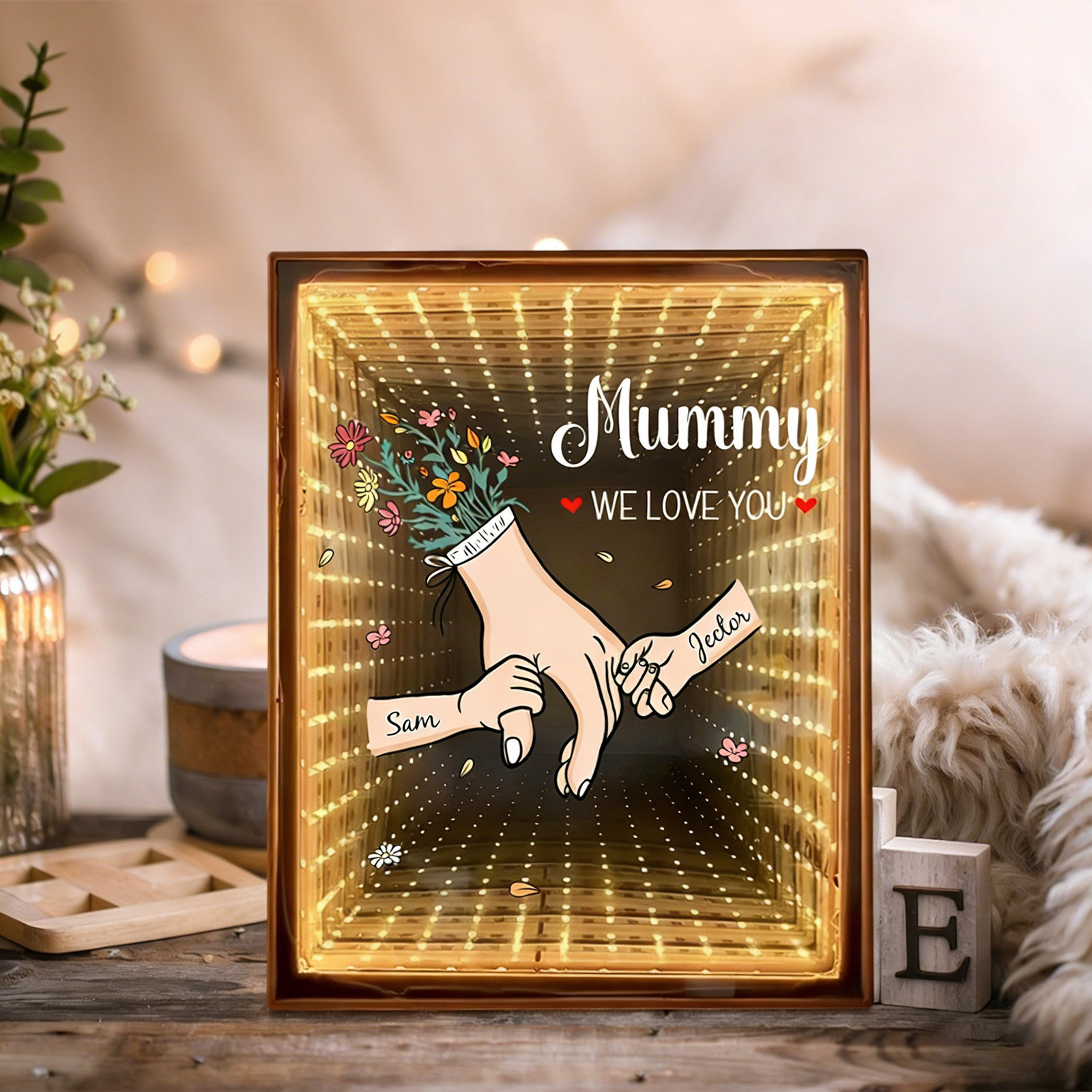 Family Love Blooms Forever - Personalized Mum We Love You Customised Starry Mirror Lightboxes