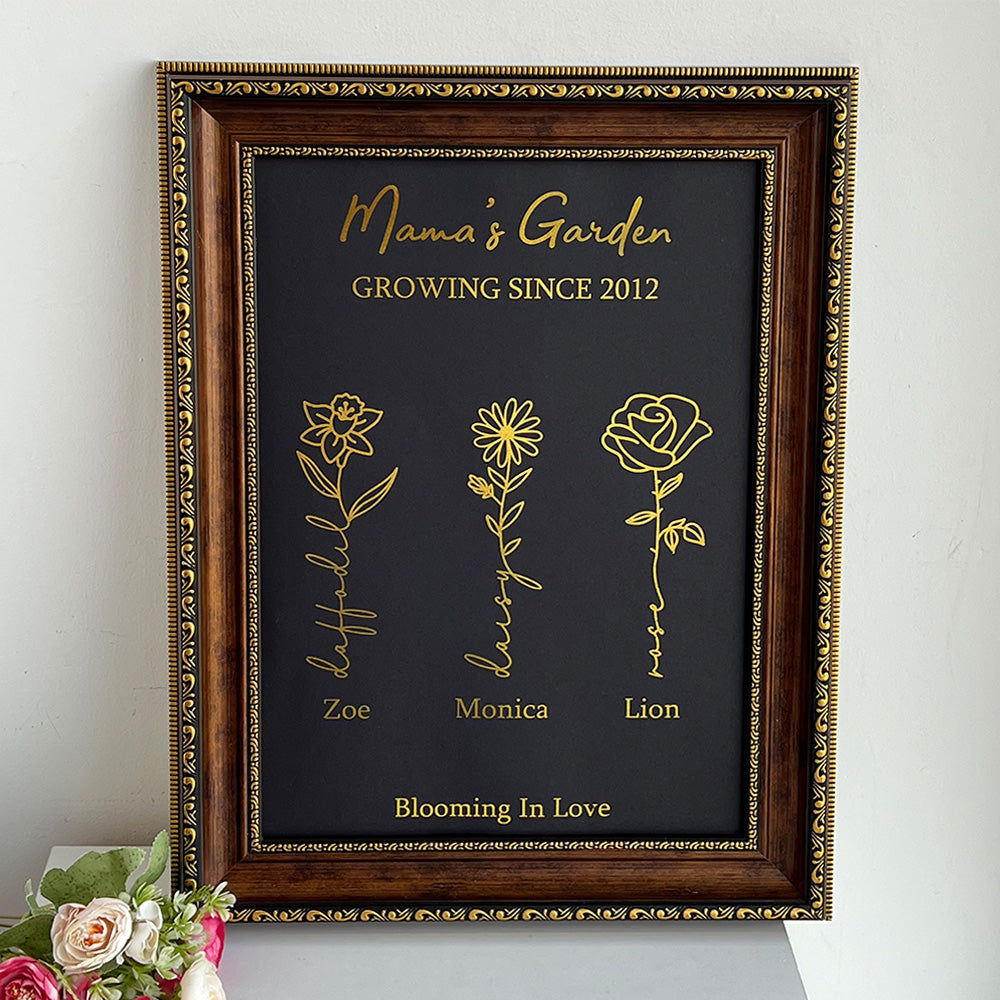 Hot Sale⭐️Custom Golden Foil Birth Flower Frame