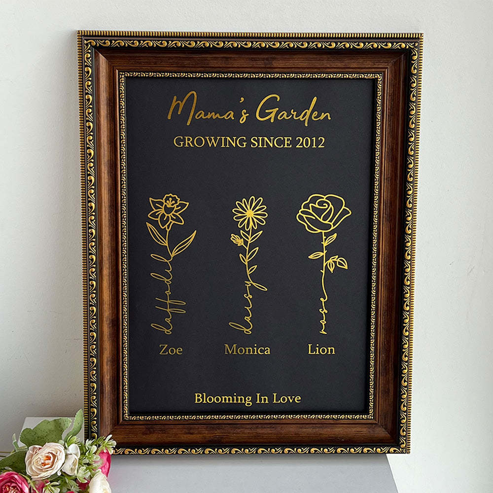 Hot Sale⭐️Custom Golden Foil Birth Flower Frame