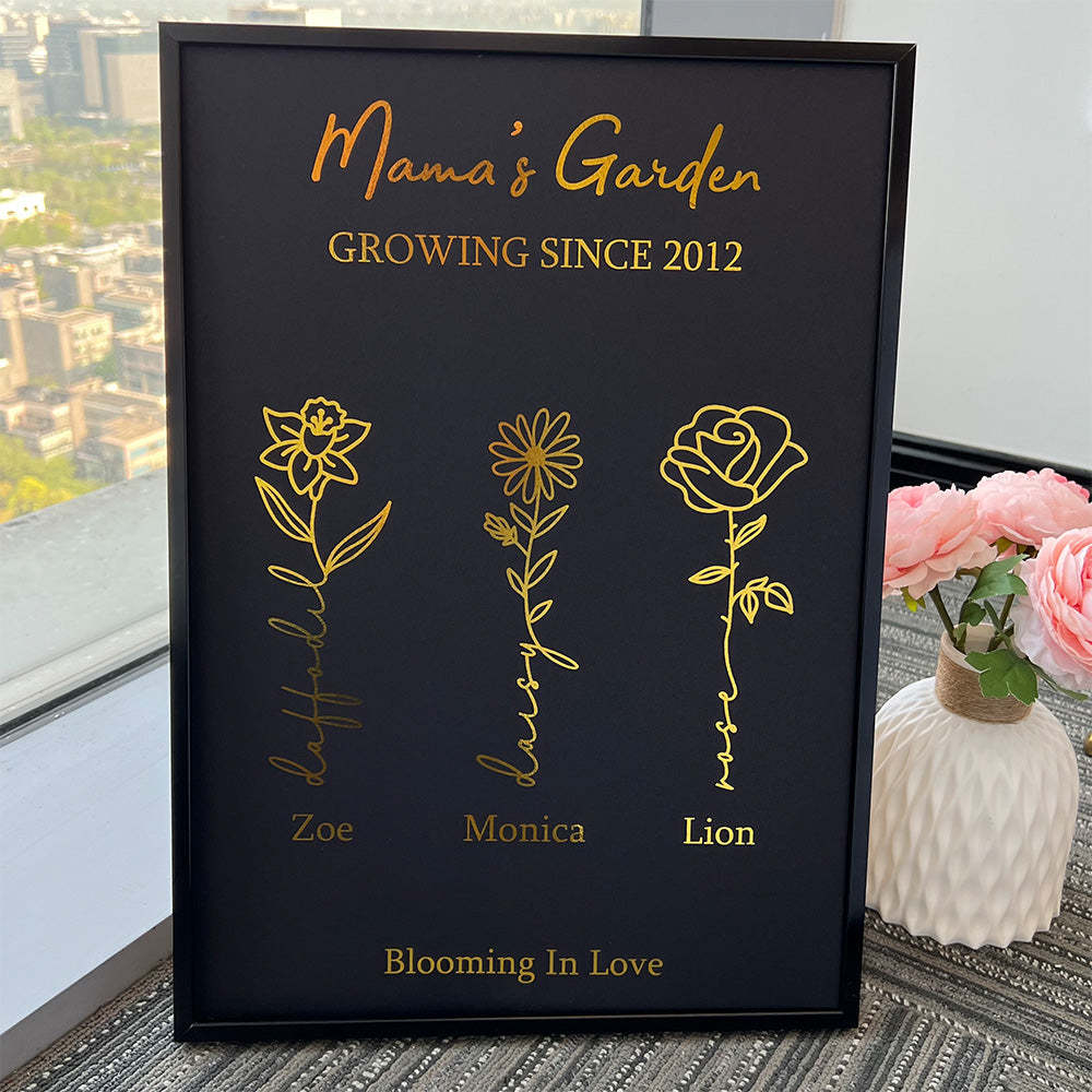 Hot Sale⭐️Custom Golden Foil Birth Flower Frame