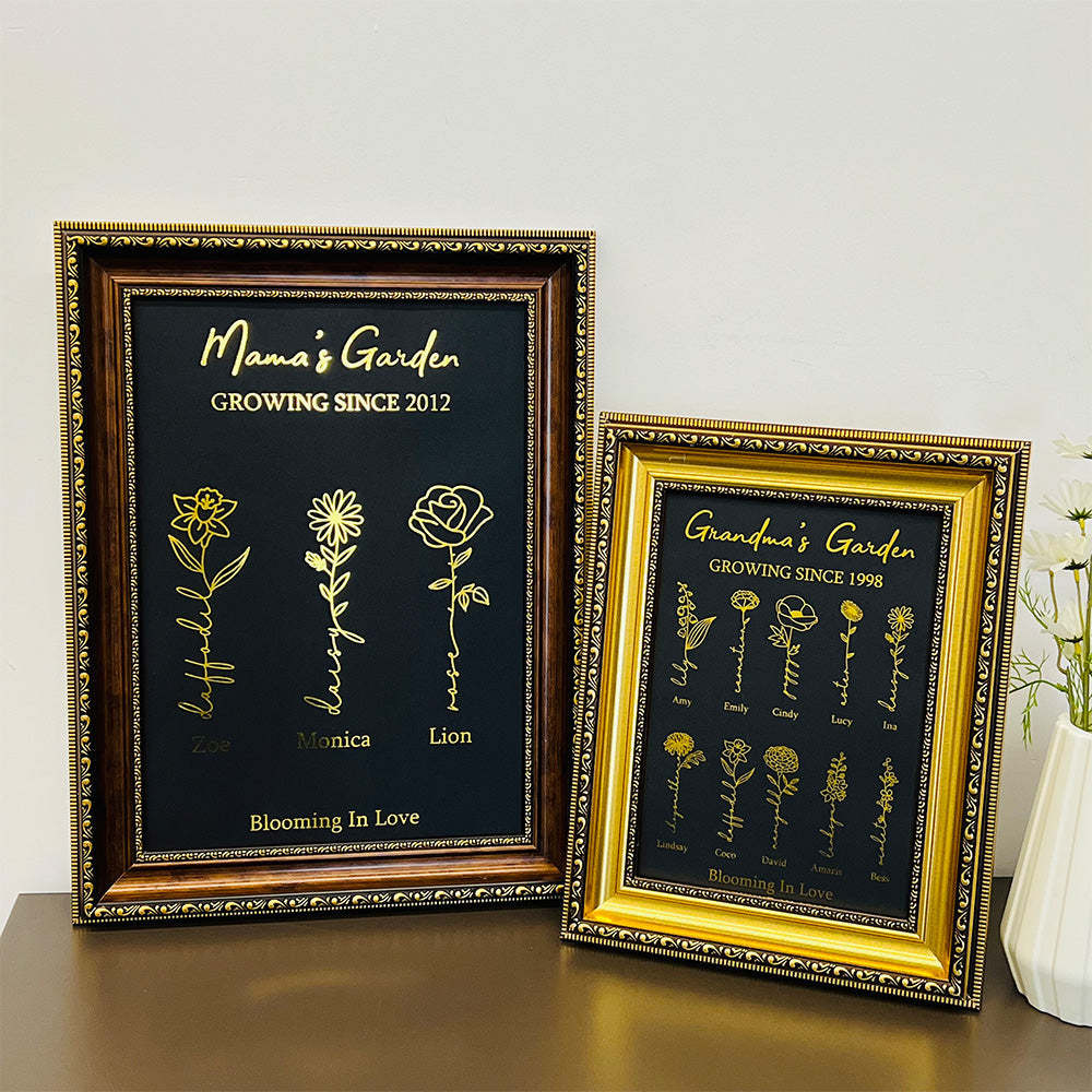 Hot Sale⭐️Custom Golden Foil Birth Flower Frame