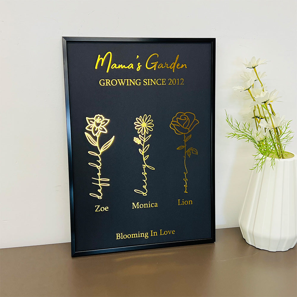 Hot Sale⭐️Custom Golden Foil Birth Flower Frame
