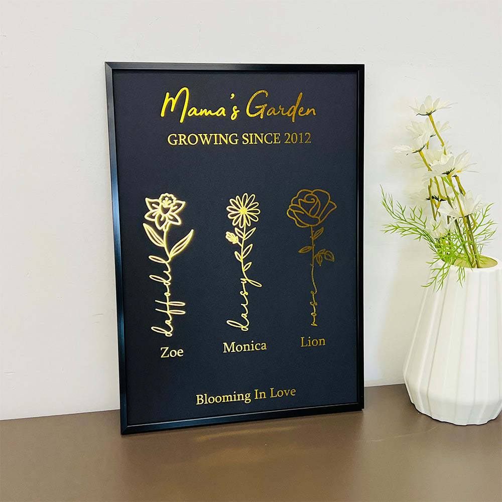Hot Sale⭐️Custom Golden Foil Birth Flower Frame
