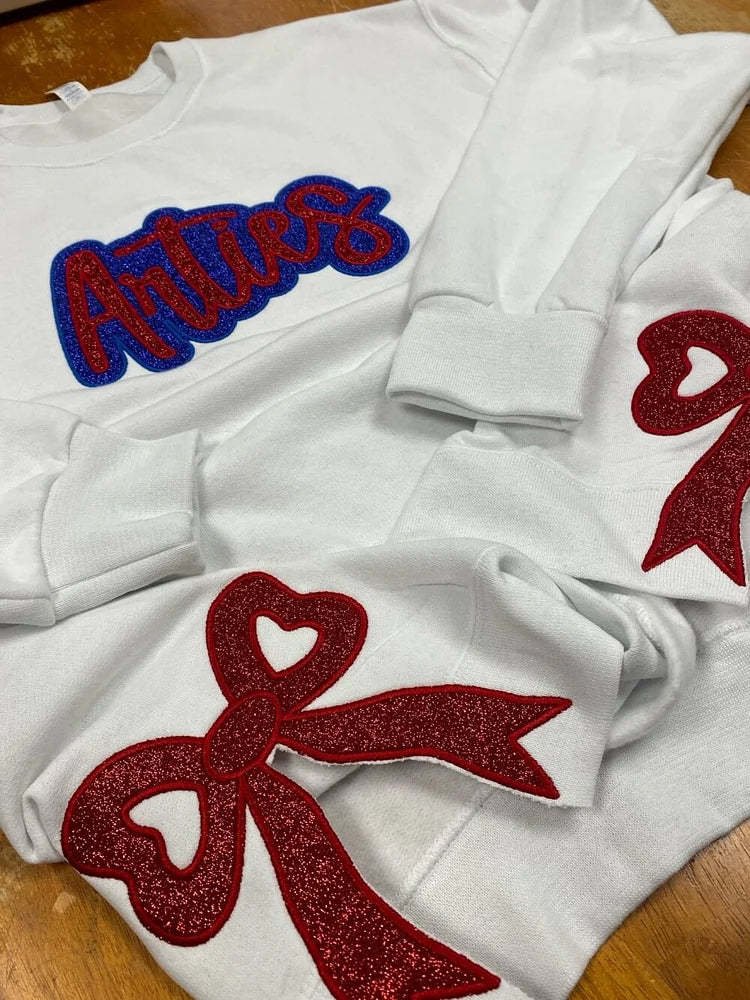 Custom Embroidered Glitter Team Sweatshirt with Bows