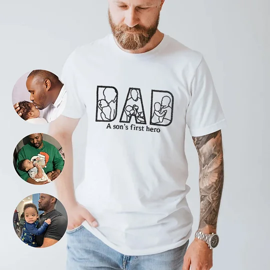 Custom Photo Embroidered "DAD" Sweatshirt, Hoodie, T-Shirt