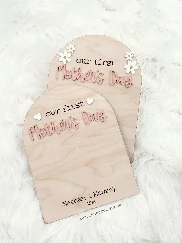 Custom our first Mother's Day Handprint/Footprint Wooden Sign