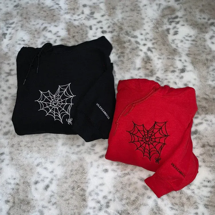 Custom Matching Spiderweb Heart Sweatshirt for Couples & Besties