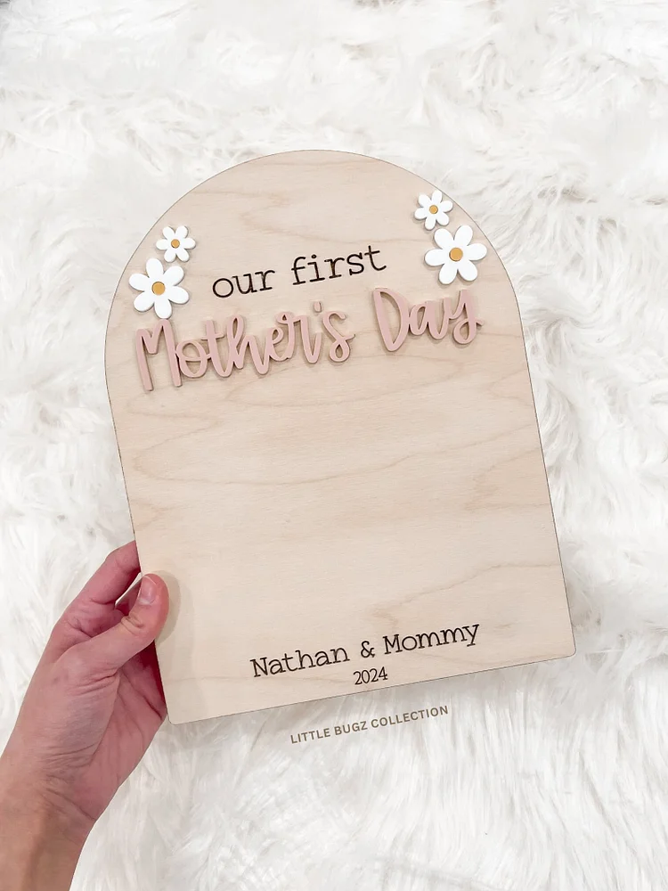 Custom our first Mother's Day Handprint/Footprint Wooden Sign