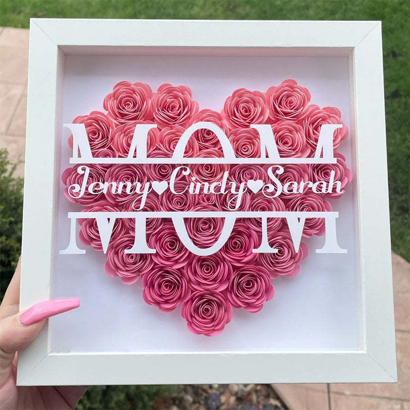 Personalized Flower Heart ShadowFlower Box , Custom Name Rose Frame , 