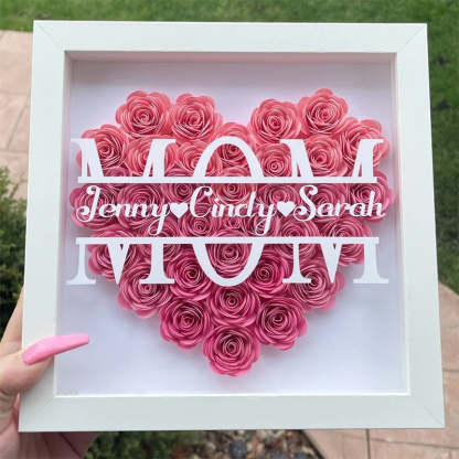 Personalized Flower Heart Shadow Flower Box For Mom , Custom Name Rose Frame