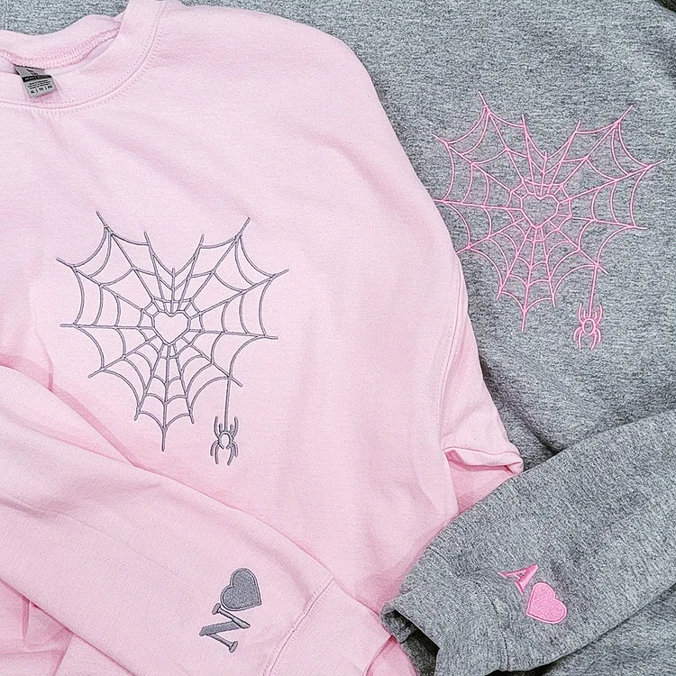 Custom Matching Spiderweb Heart Sweatshirt for Couples & Besties